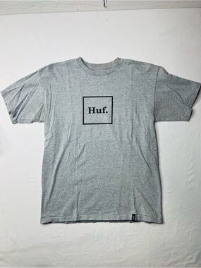 HUF Gray Cotton & Polyester T-Shirt with Black Square Logo
